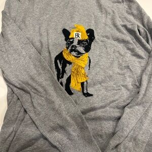 Gray Sweater with Dog and Yellow Scarf Design